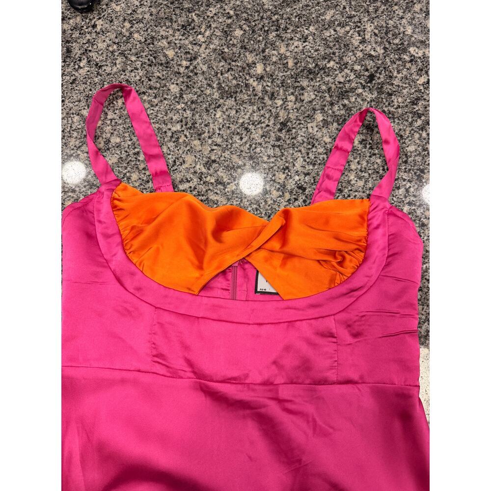 RUNAWAY The Label Pink and Orange Colorblock Twist Front Midi Dress - Size M - Picture 5 of 13